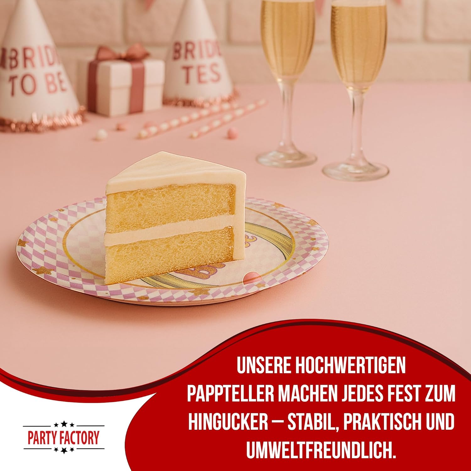 Bachelorette Teller 8er-Pack Ø 23 cm rosa-goldene Deko für den JGA 4