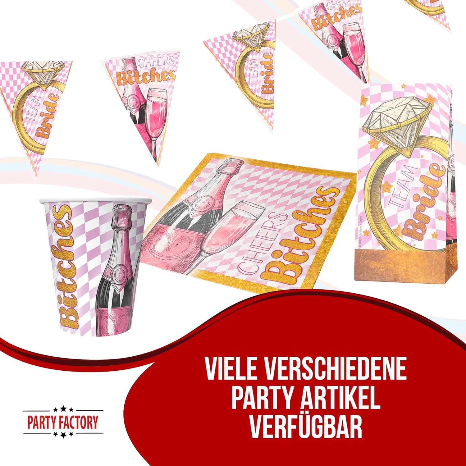 Bachelorette Teller 8er-Pack Ø 23 cm rosa-goldene Deko für den JGA 5