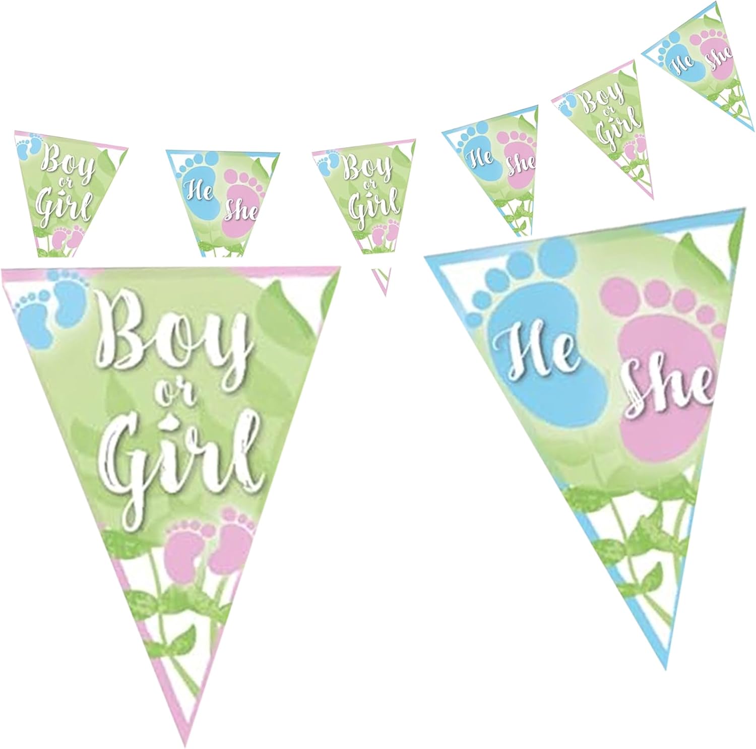 Gender Reveal Wimpelkette Grün 4–5 m – neutrale Deko für Babyparty & Reveal