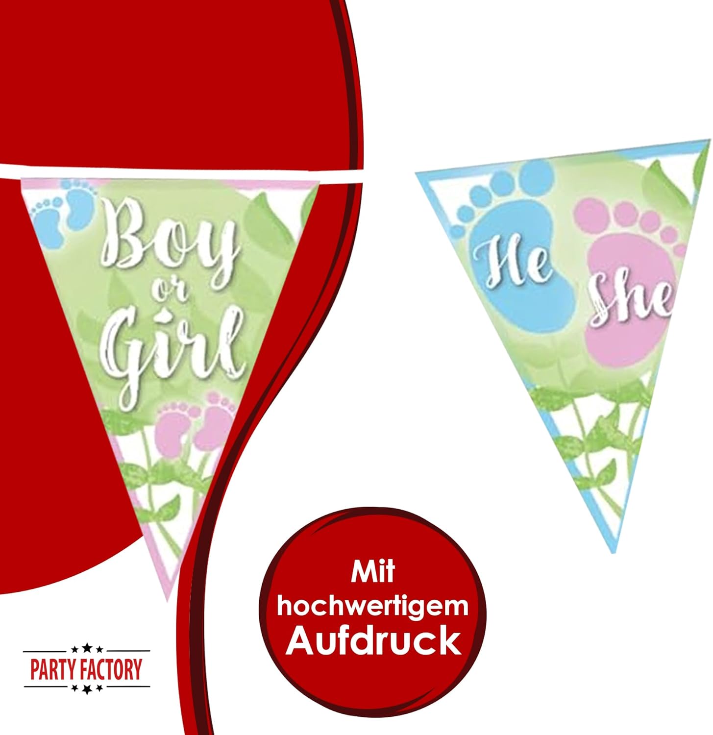 Gender Reveal Wimpelkette Grün 4–5 m – neutrale Deko für Babyparty & Reveal 4