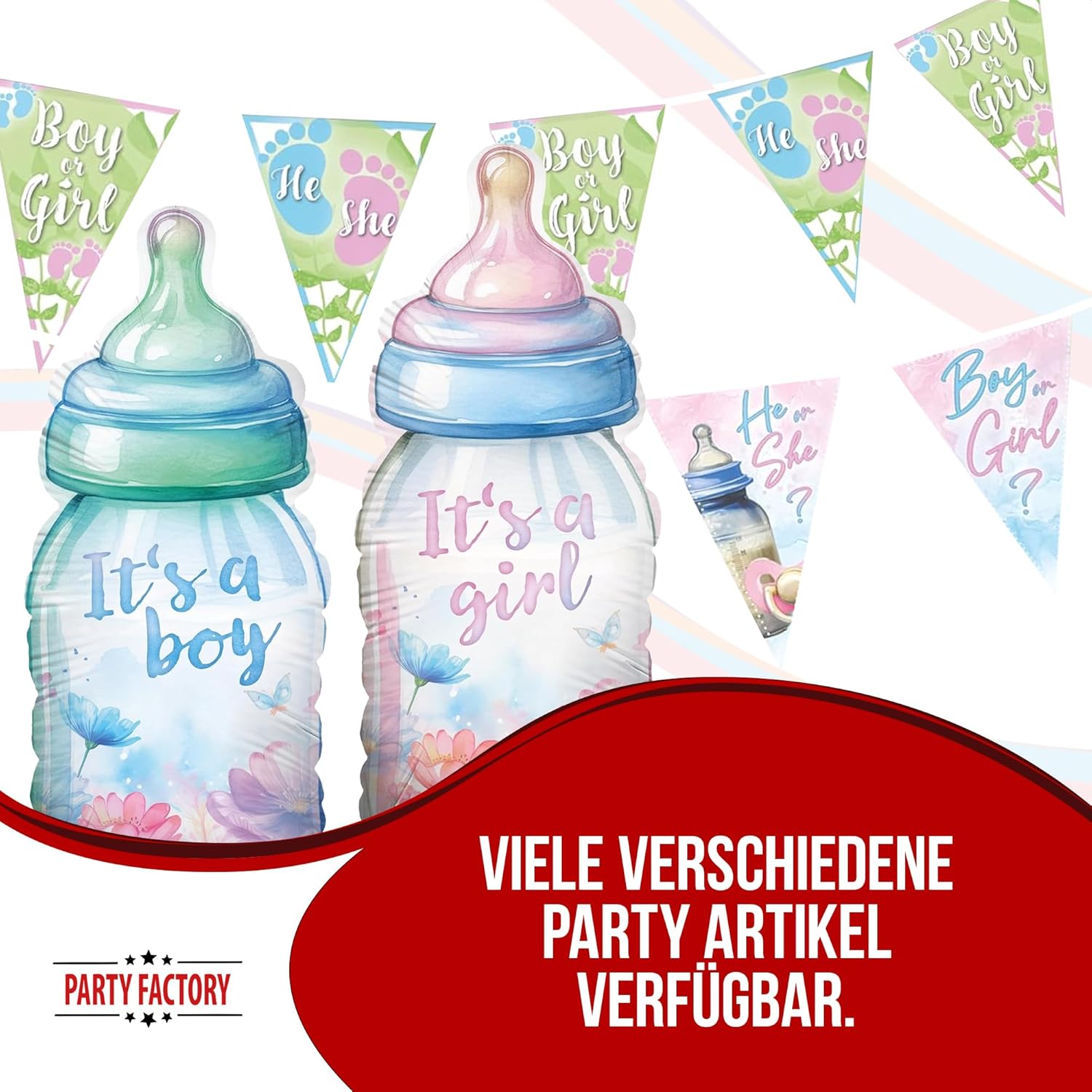 Gender Reveal Wimpelkette Grün 4–5 m – neutrale Deko für Babyparty & Reveal 5