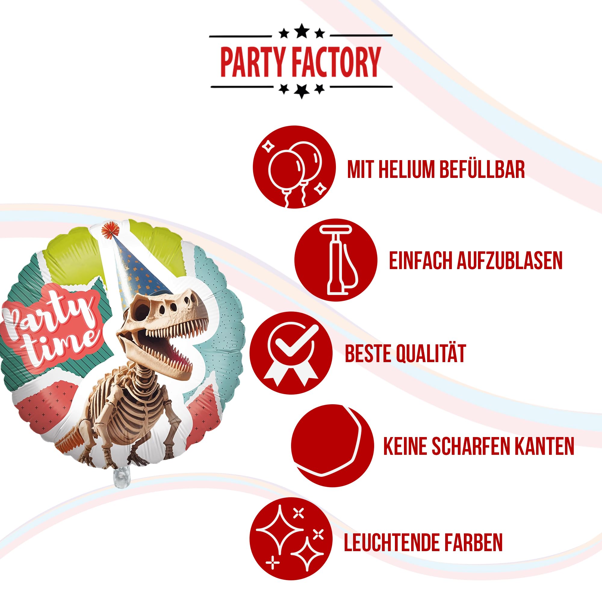 Folienballon Dino Skelett Rund 45cm 5