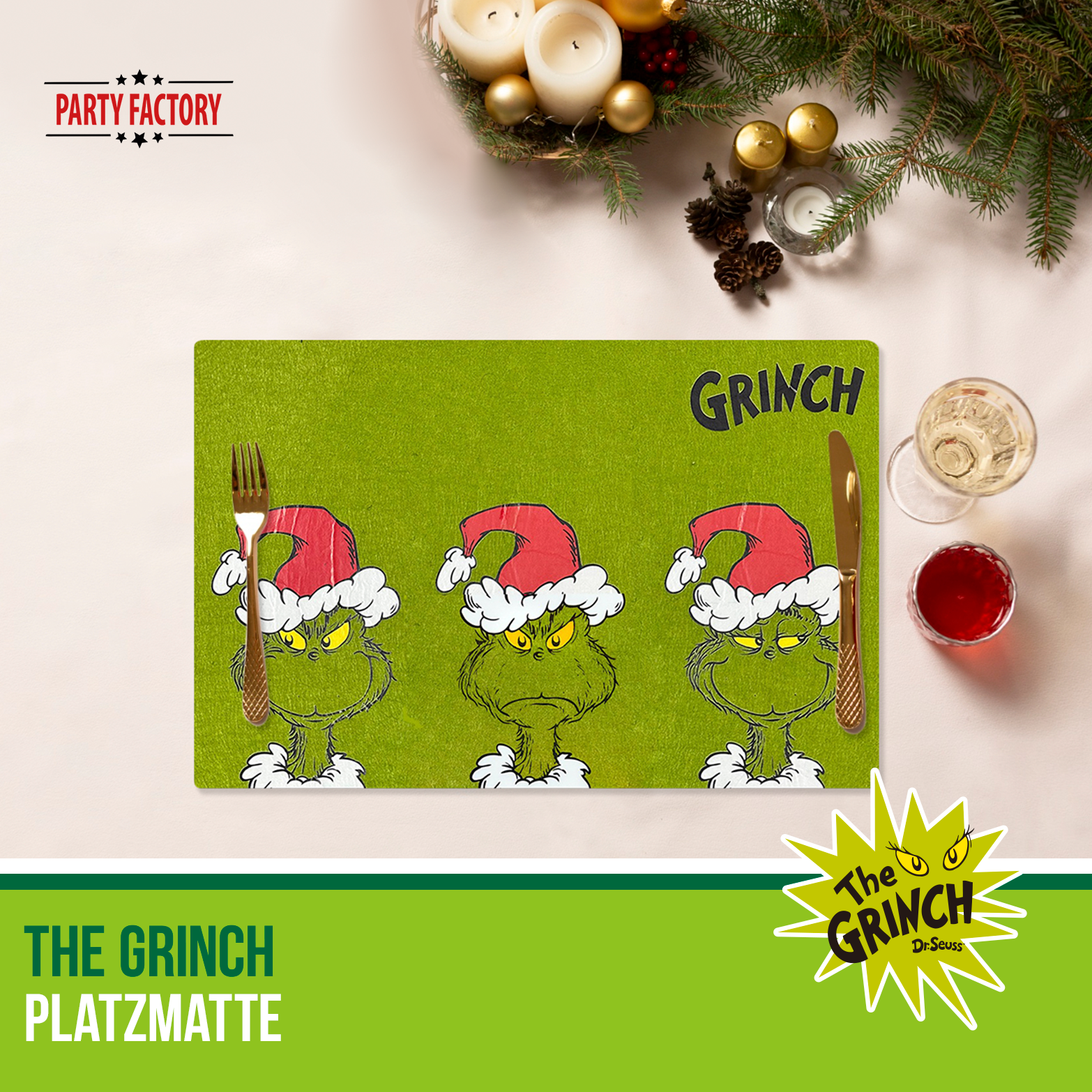 The Grinch Platzmatte Plastik 44x28,5 cm grün – Weihnachtsdeko für Esstisch 10