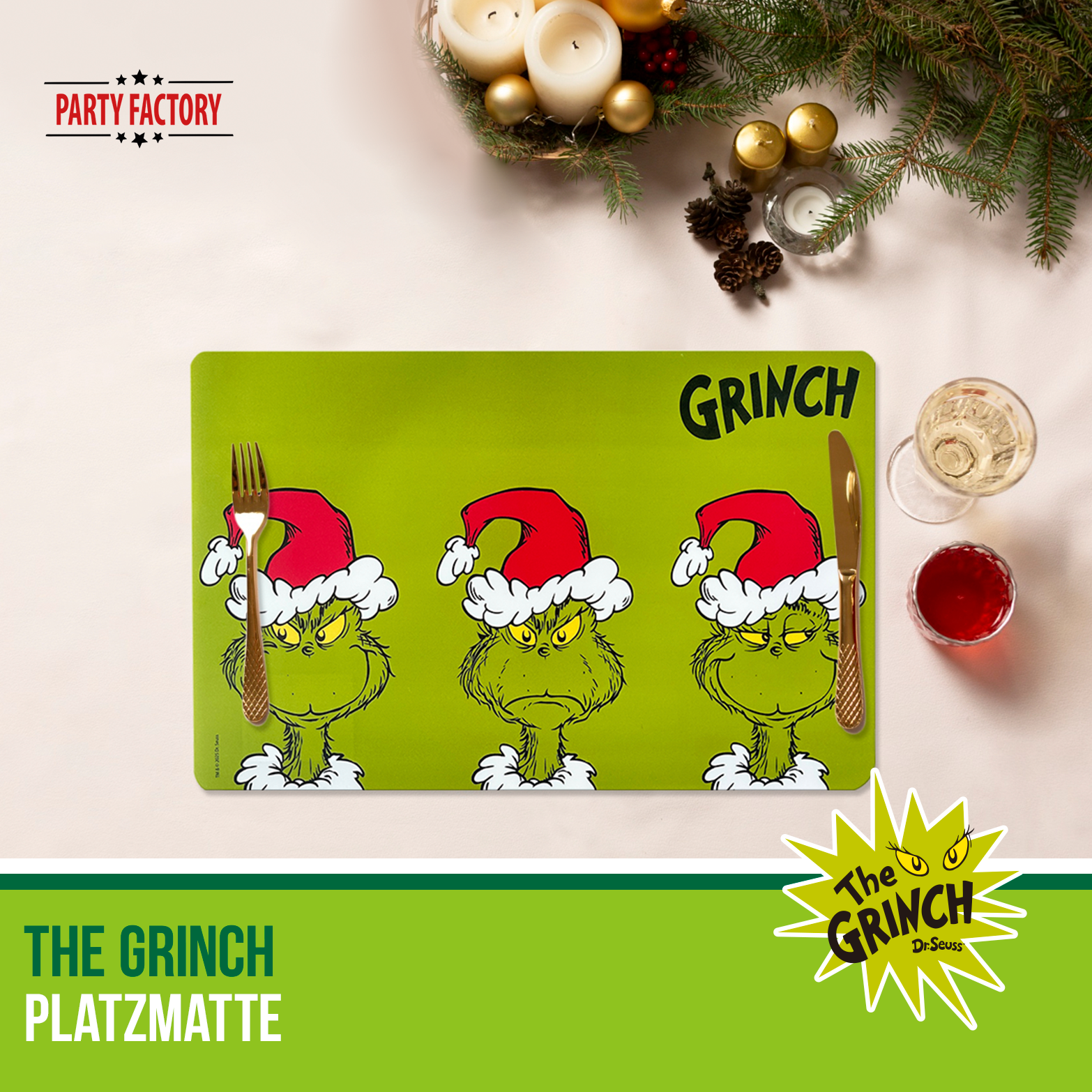 The Grinch Platzmatte Plastik 44x28,5 cm grün – Weihnachtsdeko für Esstisch 7