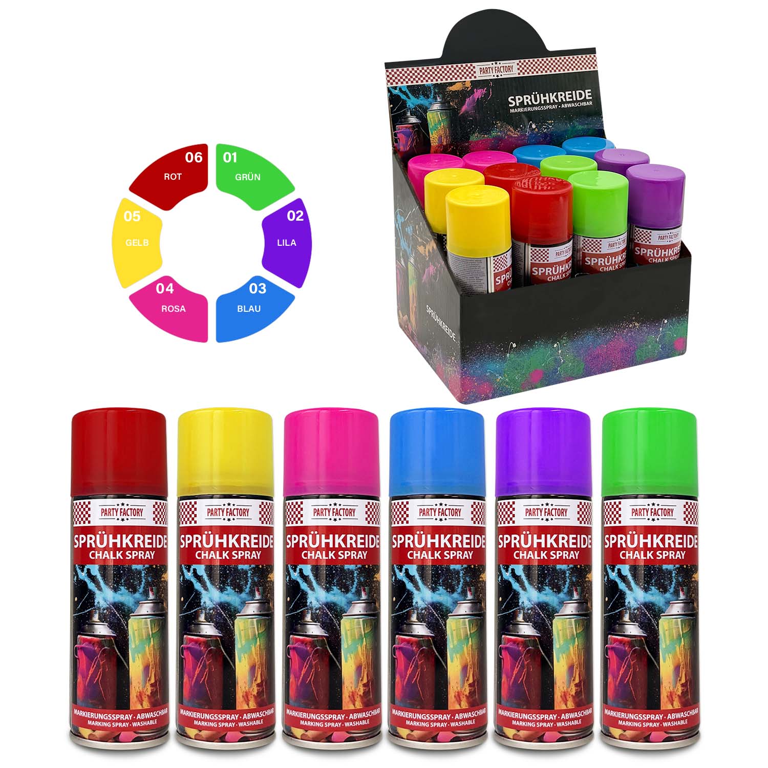 12er Sprühkreide Set 100ml bunte Kreide für Kinder, Straße & Outdoor-Spiele 6 Farben abwaschbar