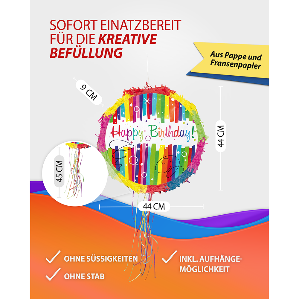 Pinata Happy Birthday Bunt Kinder Geburtstag Schlag-Pinata 3