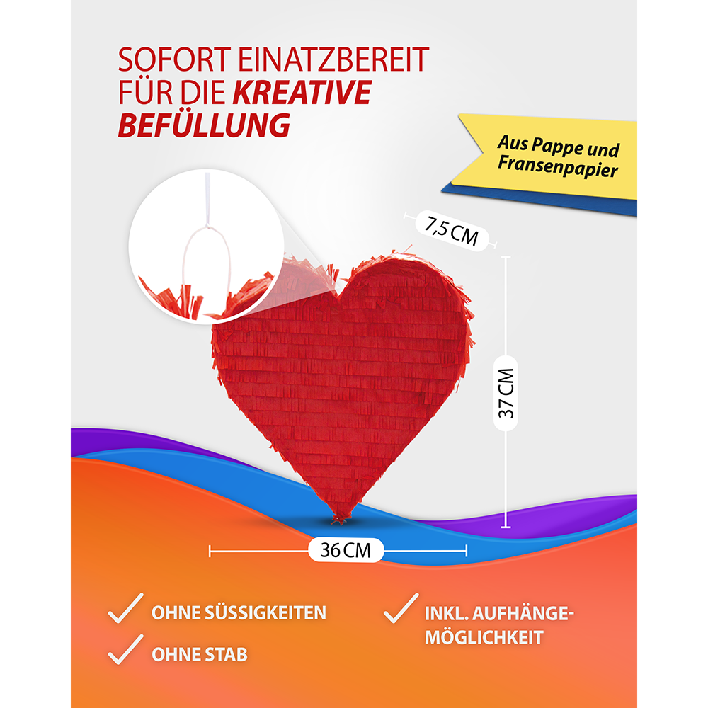 Pinata Herz rot Kinder Geburtstag Schlag-Pinata Liebe Geschenkidee 4