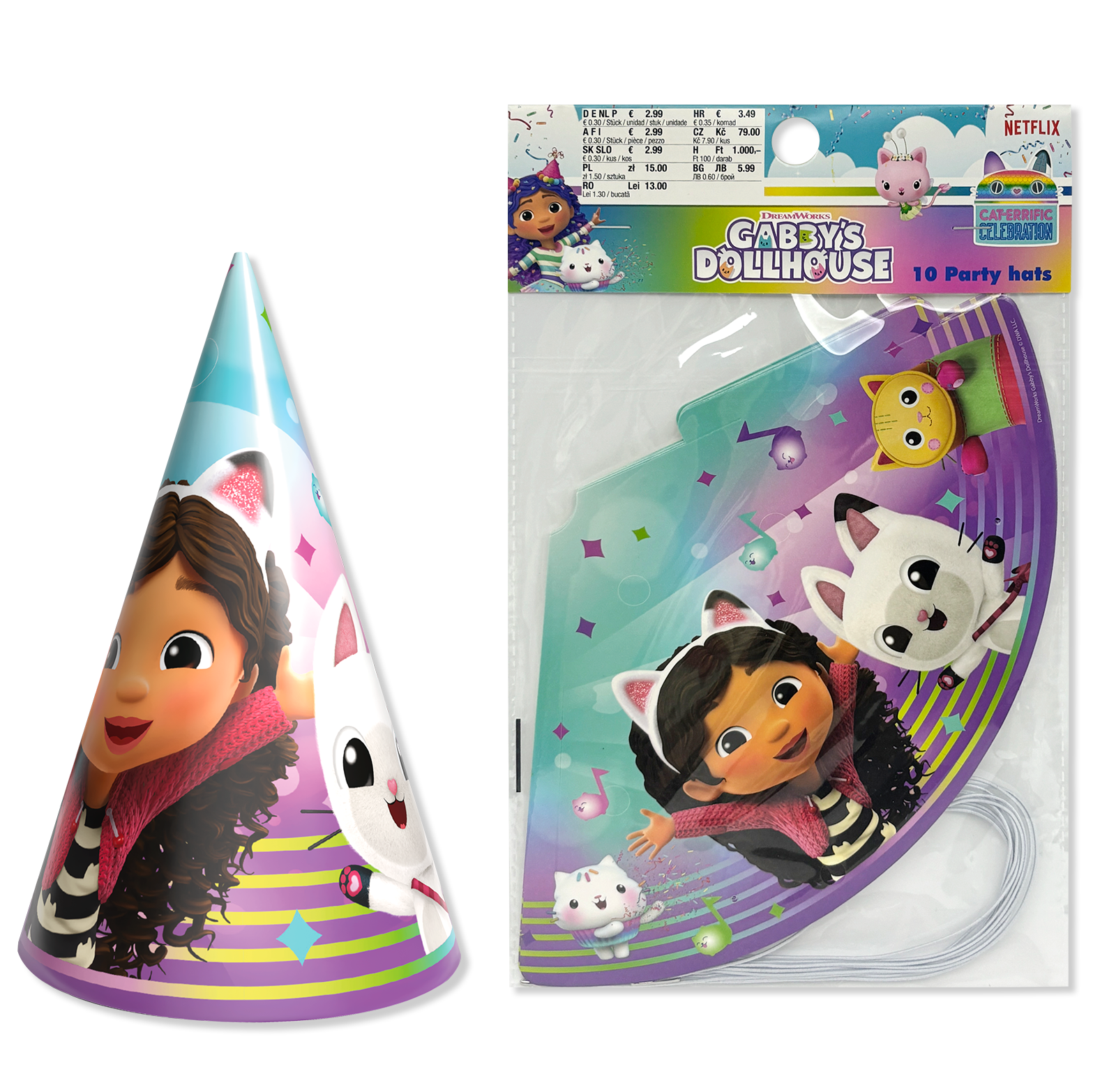 Gabby’s Dollhouse Partyhüte 10 Stück – Bunte Geburtstagshüte für Kinderparty