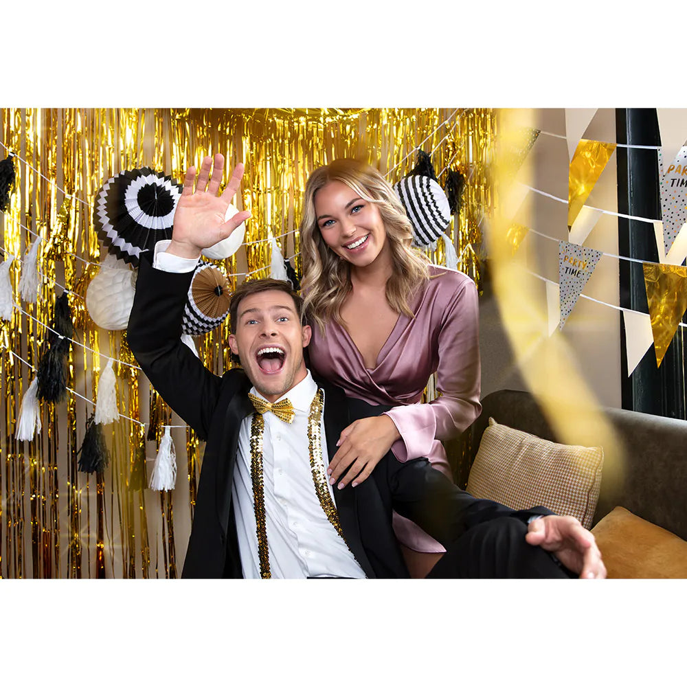 Satz Pailletten Gold – Party Set mit Hosenträgern, Fliege & Brille für Karneval 11