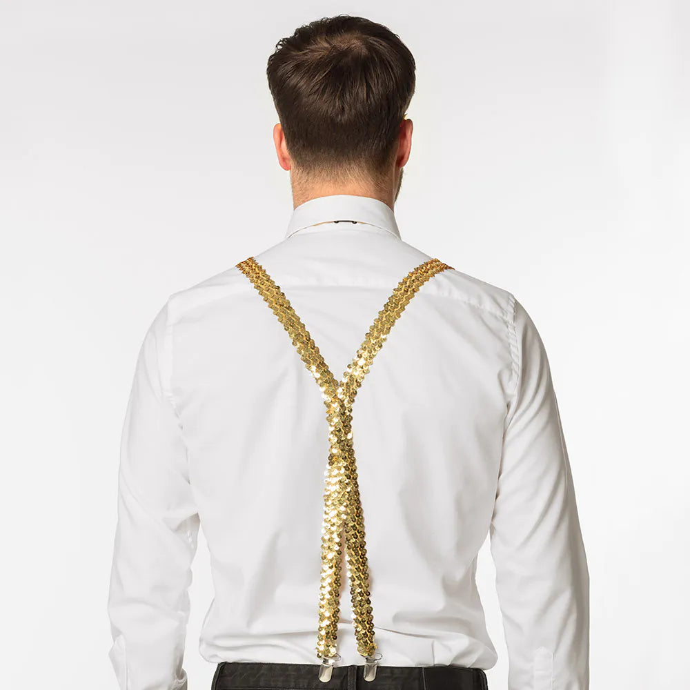 Satz Pailletten Gold – Party Set mit Hosenträgern, Fliege & Brille für Karneval 12
