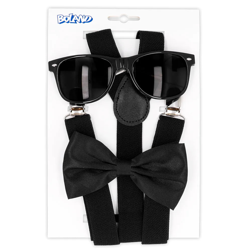 Satz Classic Farbauswahl Partybrille, Fliege und Hosenträger UV neongrün oder schwarz 4