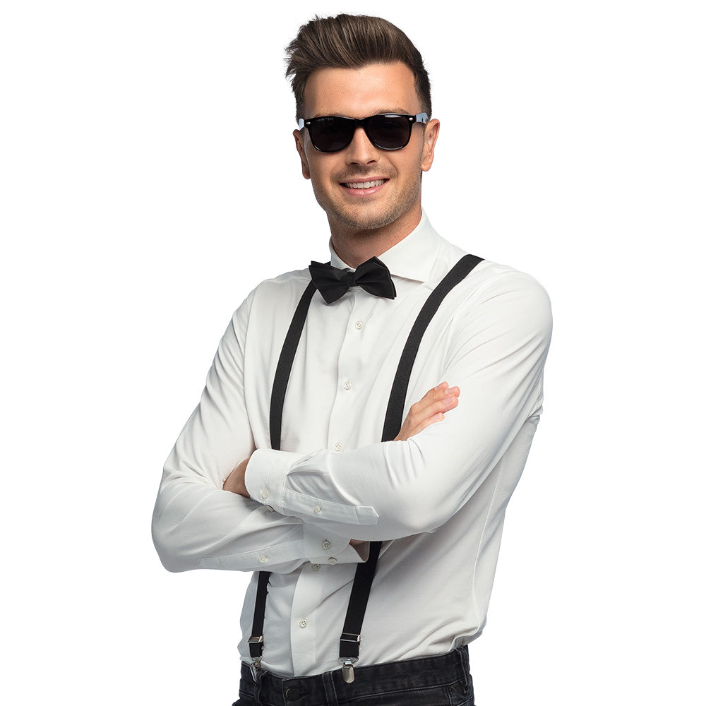 Satz Classic Farbauswahl Partybrille, Fliege und Hosenträger UV neongrün oder schwarz 2