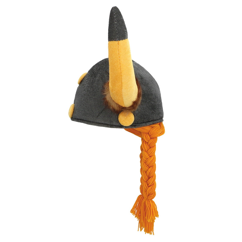 Gallierhut mit Haar – Plüsch Wikingerhelm mit Hörnern & Zöpfen für Karneval 3