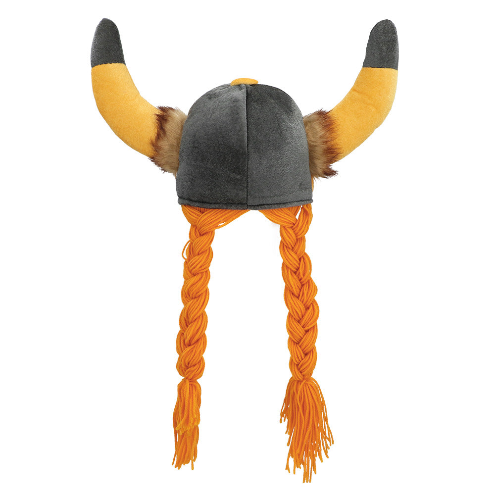 Gallierhut mit Haar – Plüsch Wikingerhelm mit Hörnern & Zöpfen für Karneval 4