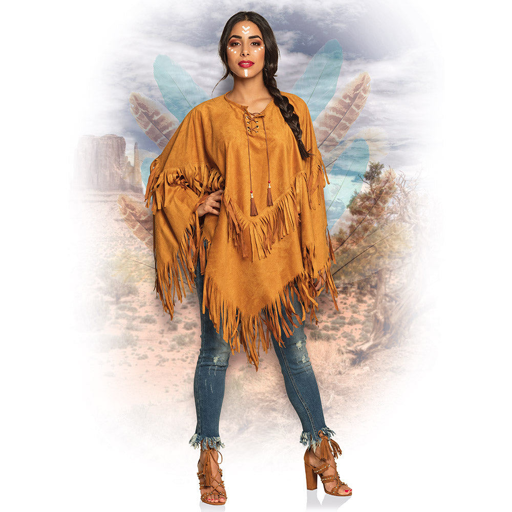 Poncho Bohemian – Damen Kostüm mit Fransen Einheitsgröße für Karneval & Party 2