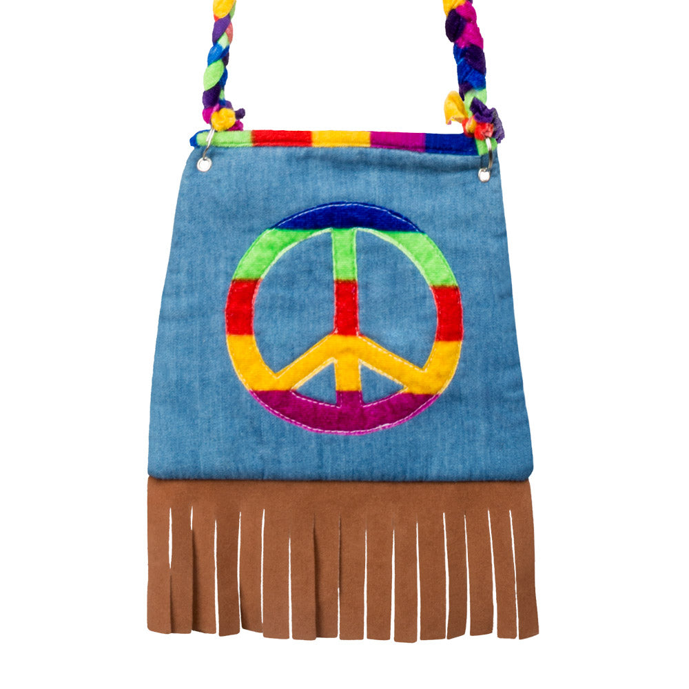 Umhängetasche Peace – Bunte Hippie Tasche mit Fransen 19x19 cm für Karneval 3