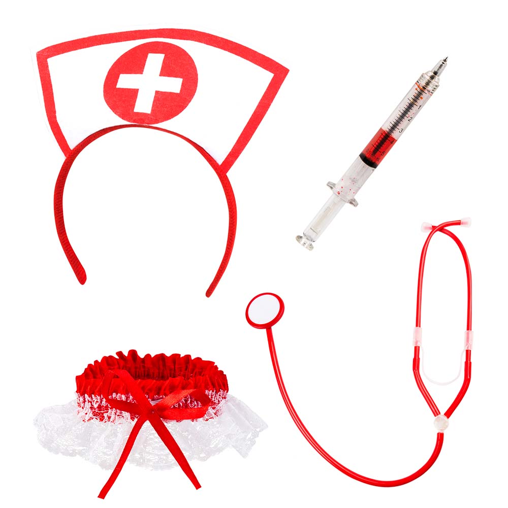 Krankenschwester Set – Diadem, Stethoskop, Strumpfband & Spritze/Stif 3