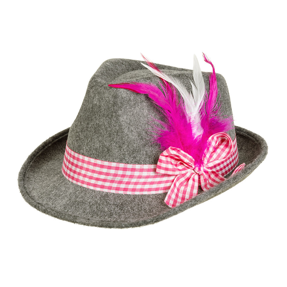 Hut Wiesn Rosa – Trachtenhut mit rosa Band und Feder, Accessoire Oktoberfest 2