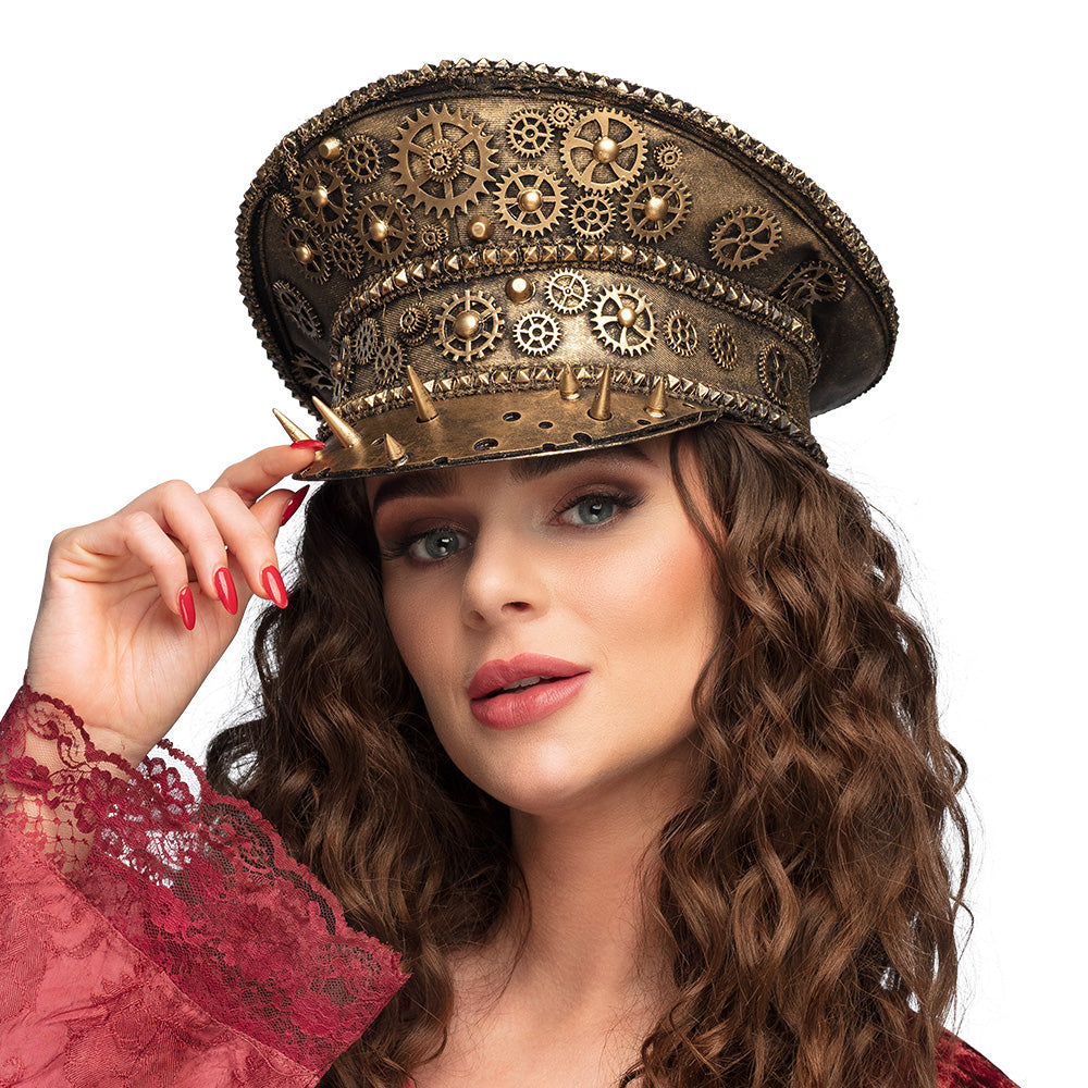 Steampunk Mütze Gearpunk braun mit Zahnrädern – Kostüm Accessoire Unisex 3