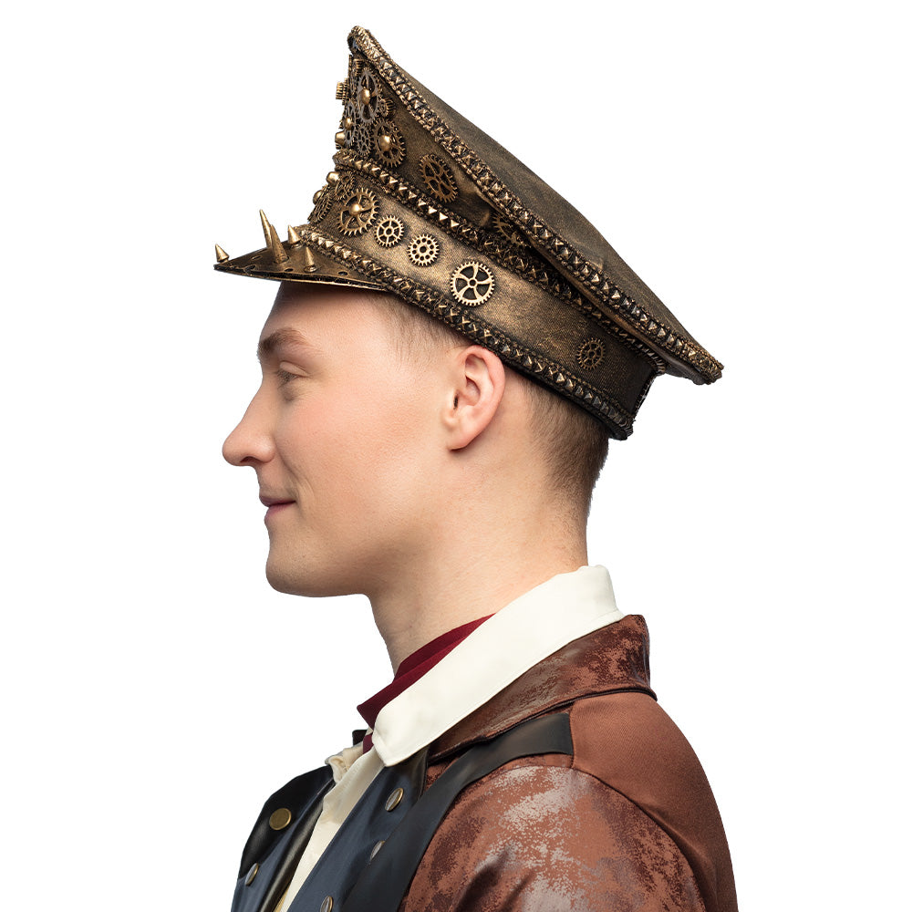 Steampunk Mütze Gearpunk braun mit Zahnrädern – Kostüm Accessoire Unisex 4