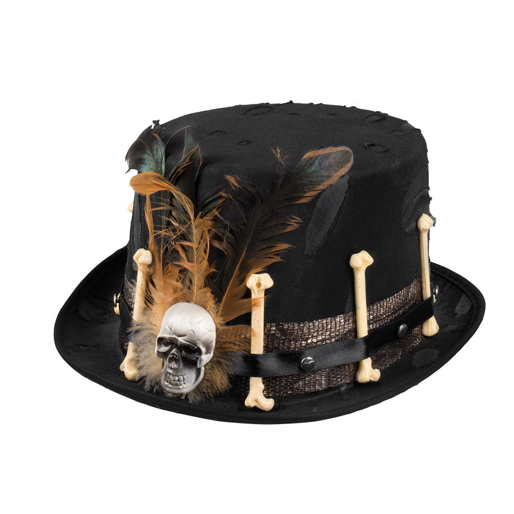 Hut Voodoo Nana – Schwarzer Hexenhut mit Knochen und Federn für Halloween 2