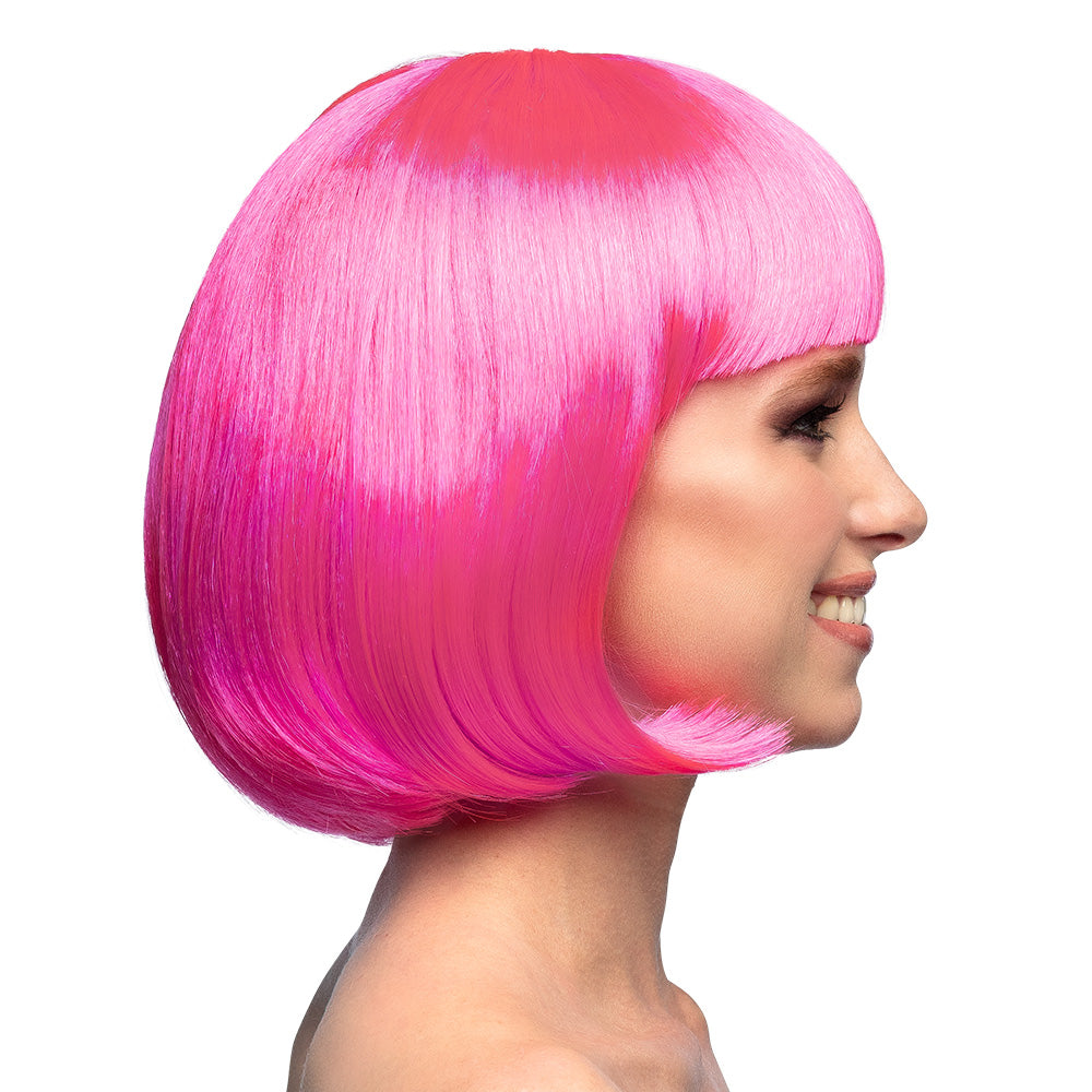 Perücke Cabaret neonrosa UV – Kurzhaar Bob mit Pony für Damen, Party & Fasching 2
