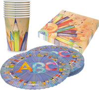 Back to School Neutral 36-teiliges Party-Set mit Tellern Bechern Servietten Schule