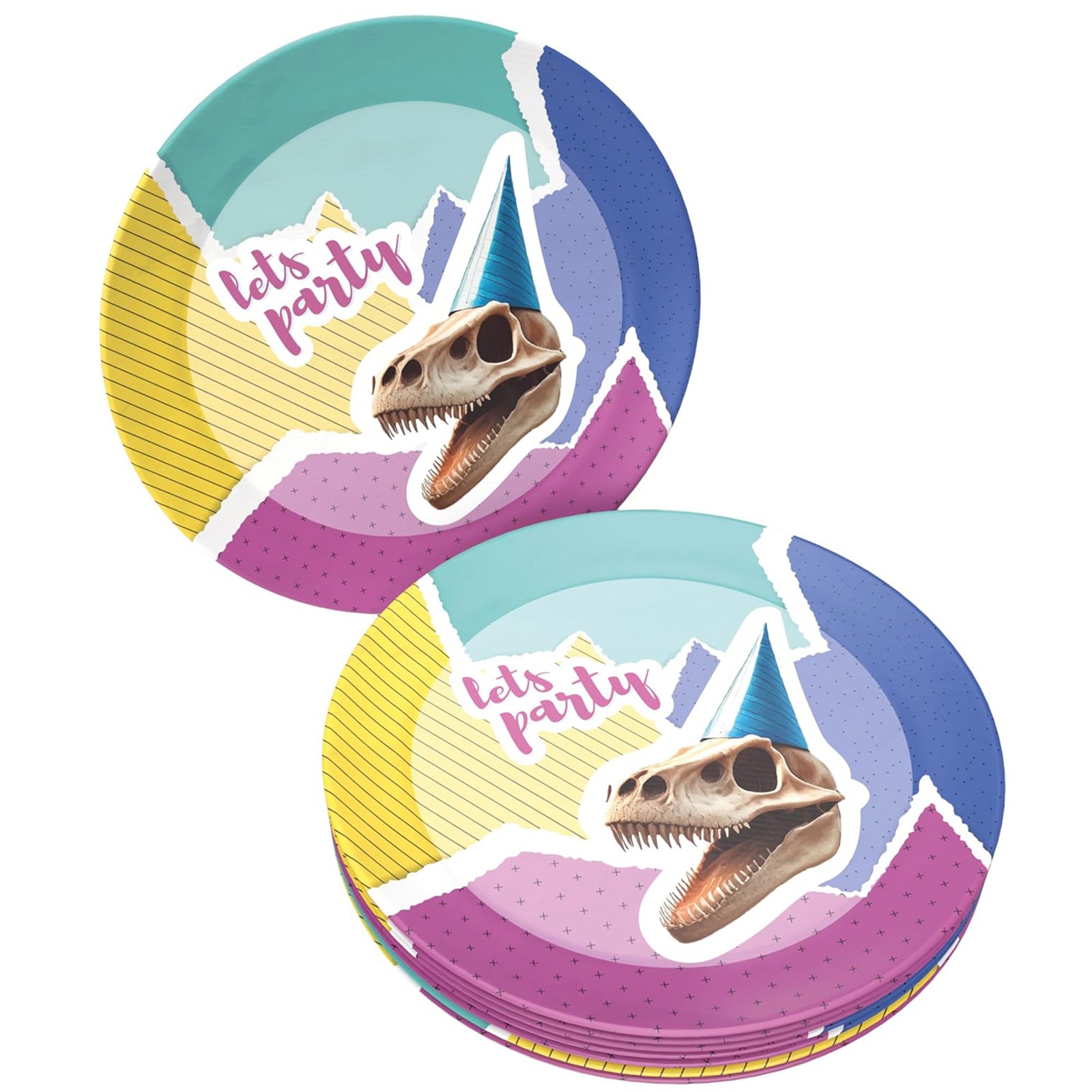 Dino Skelett Teller – 8er-Pack, Ø 23 cm, coole Pappteller für Dinoparty & Geburtstag