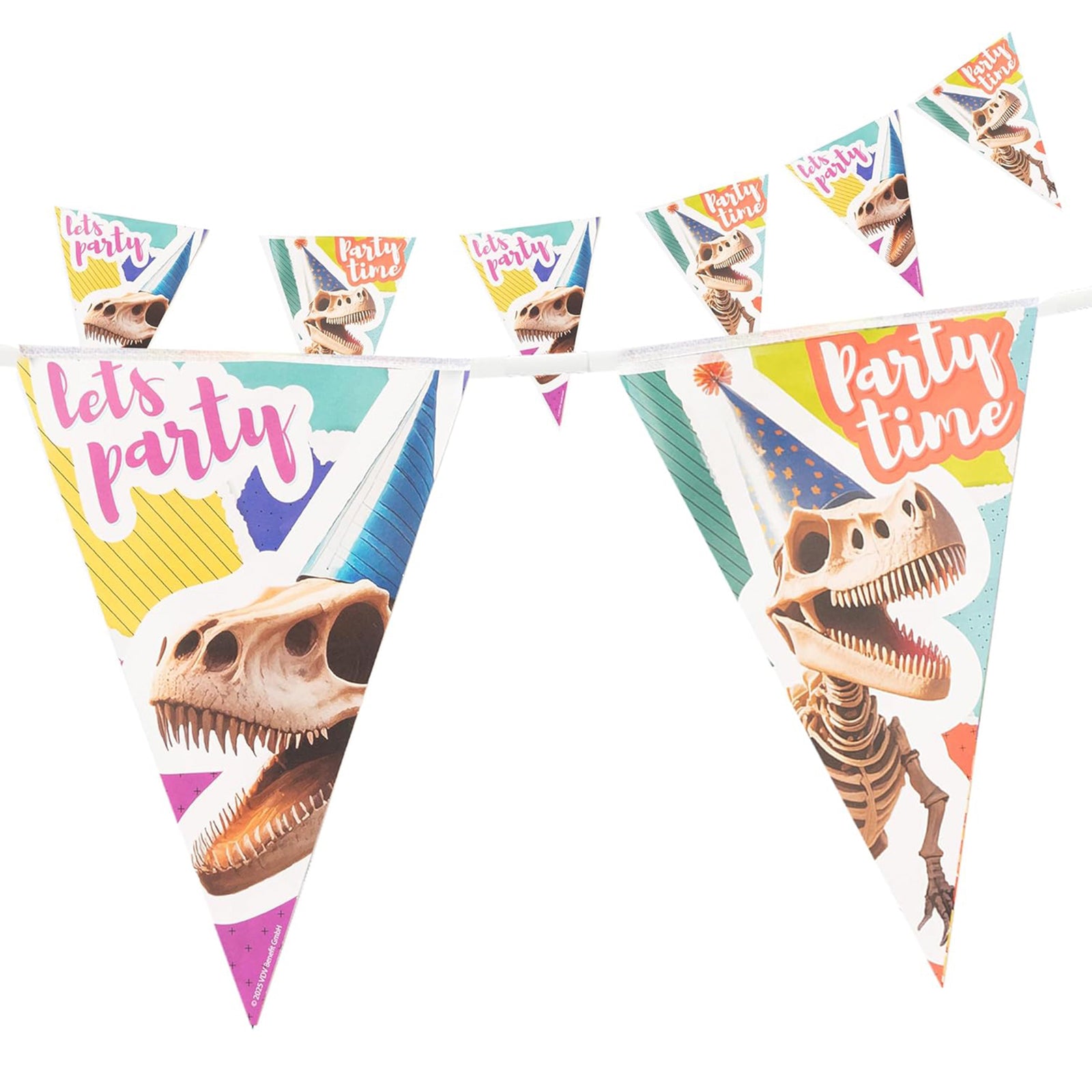 Dino Skelett Wimpelkette 4–5 m – coole Dinoparty Deko für Kindergeburtstag