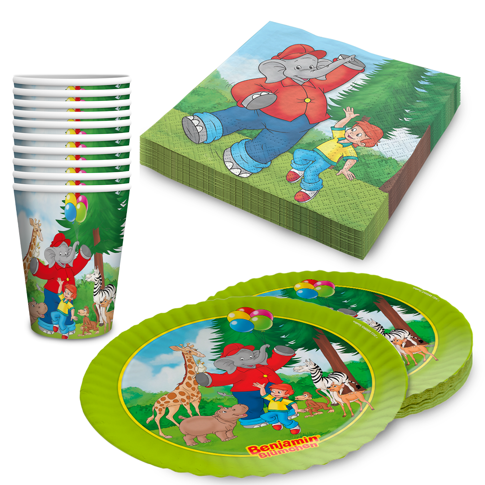 Benjamin Blümchen Partyset 40-tlg – Teller, Becher, Servietten Kindergeburtstag