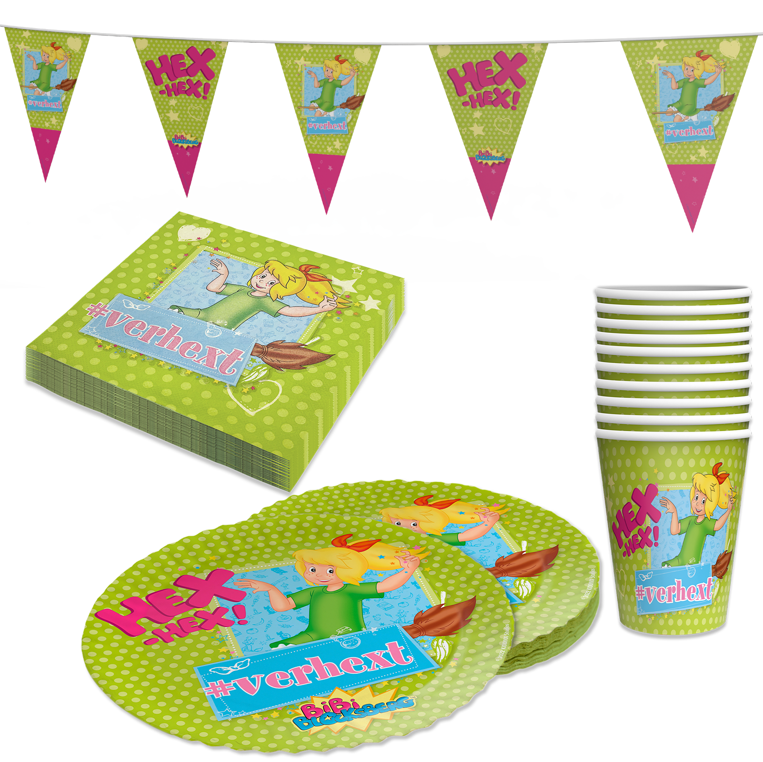 Bibi Blocksberg Partyset 41-teilig – Becher, Teller, Servietten & Wimpel