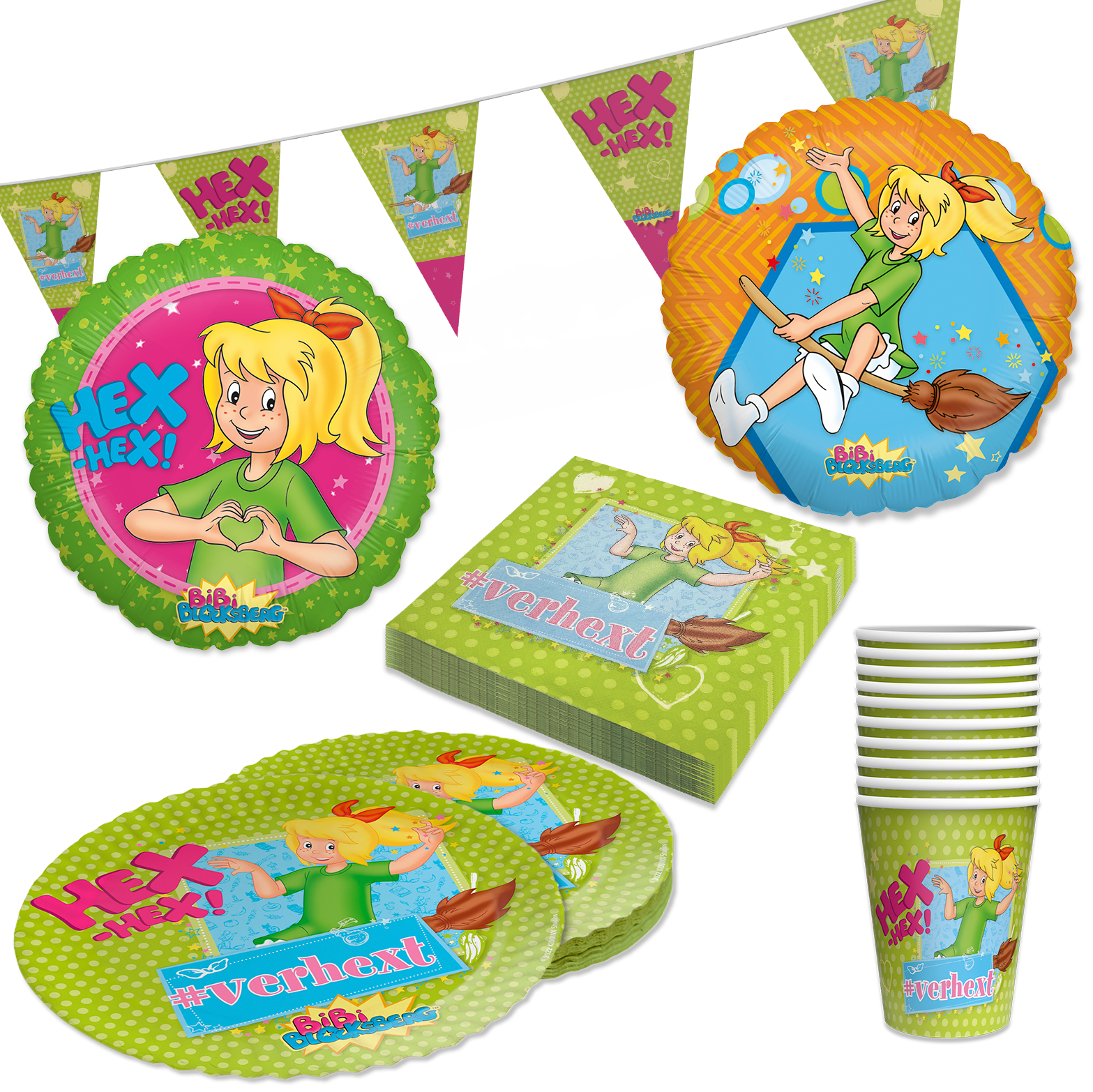 Bibi Blocksberg Partyset 45-tlg – Becher, Teller, Servietten, Wimpel & Ballons