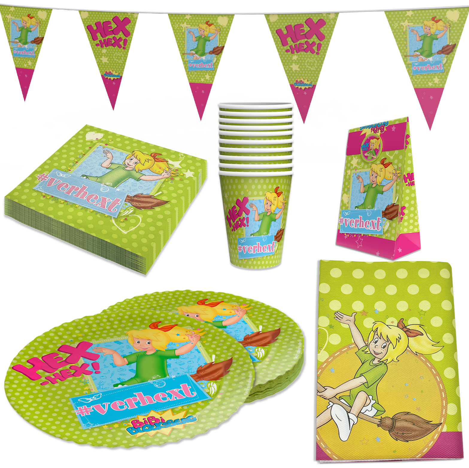 Bibi Blocksberg Partyset 52-tlg – Teller, Becher, Servietten, Tüten & Deko