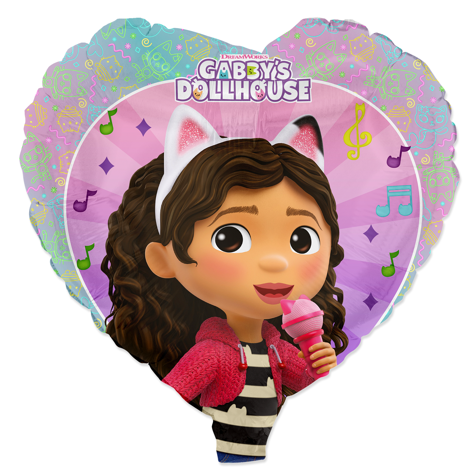 Gabby's Dollhouse Folienballon Herz 45 cm – Party Ballon Gabby mit Mikrofon