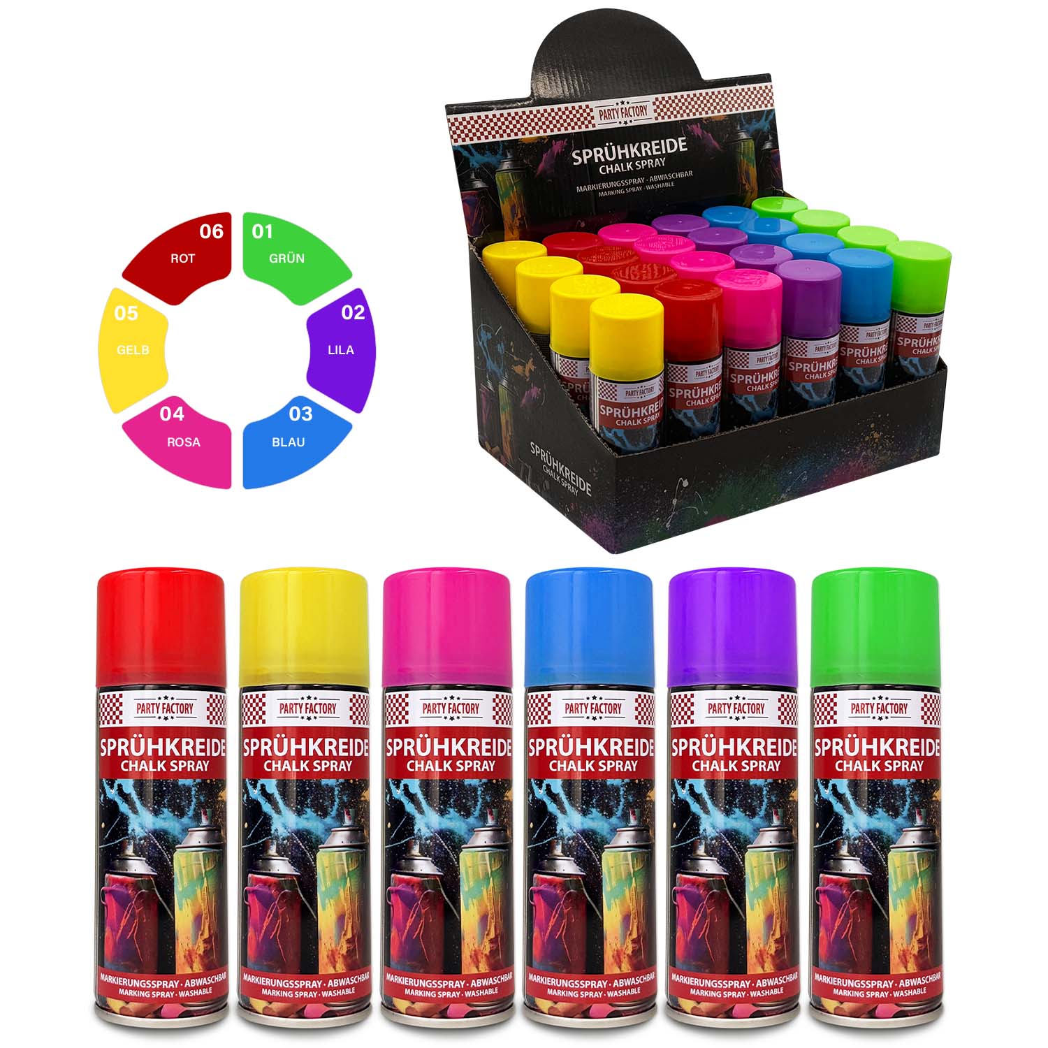 24er Sprühkreide Set bunte Kreide für Kinder, Straße & Outdoor-Spiele 6 Farben abwaschbar