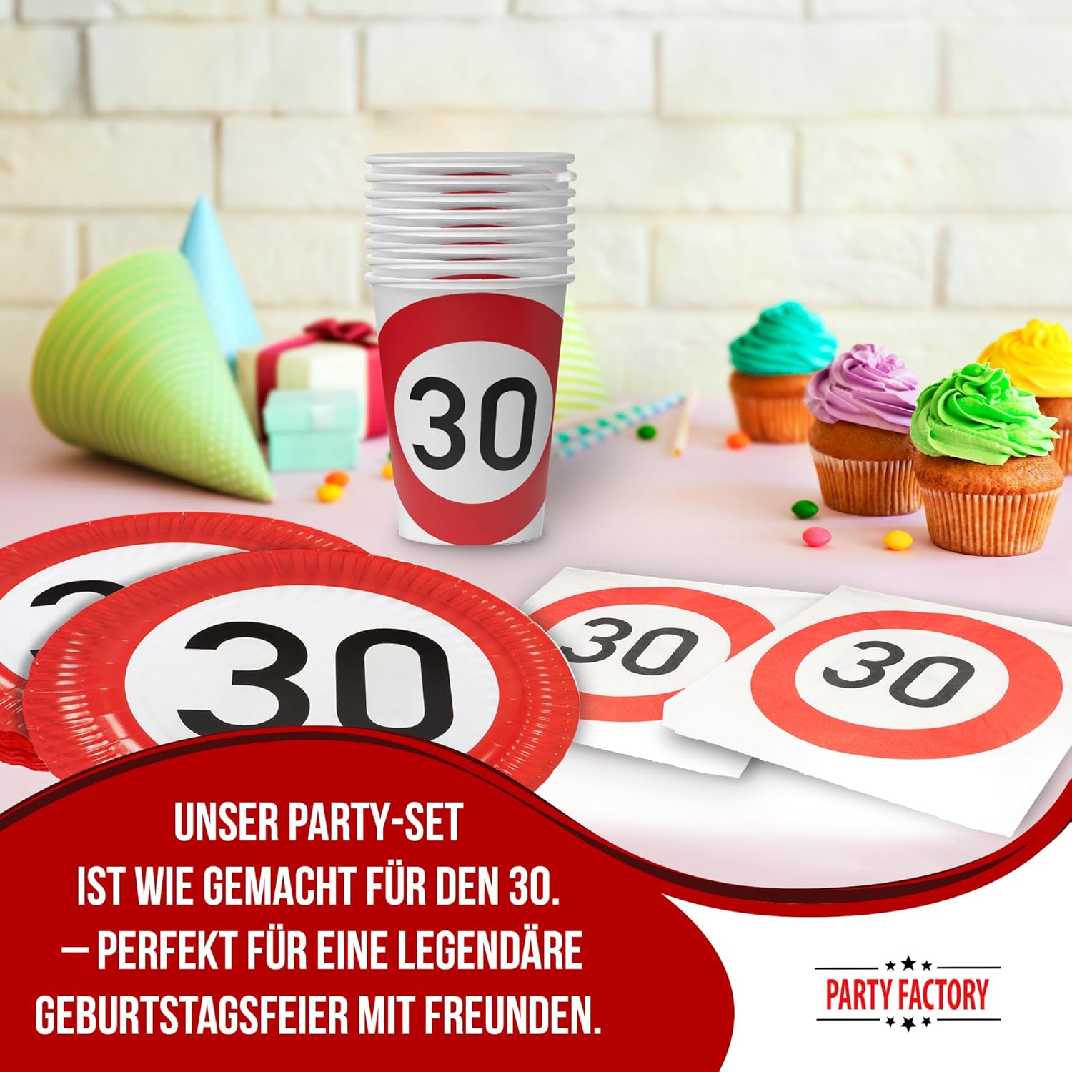 Happy Birthday 30 36-teiliges Party-Set mit 8 Papptellern, 8 Pappbechern und 20 Servietten 2