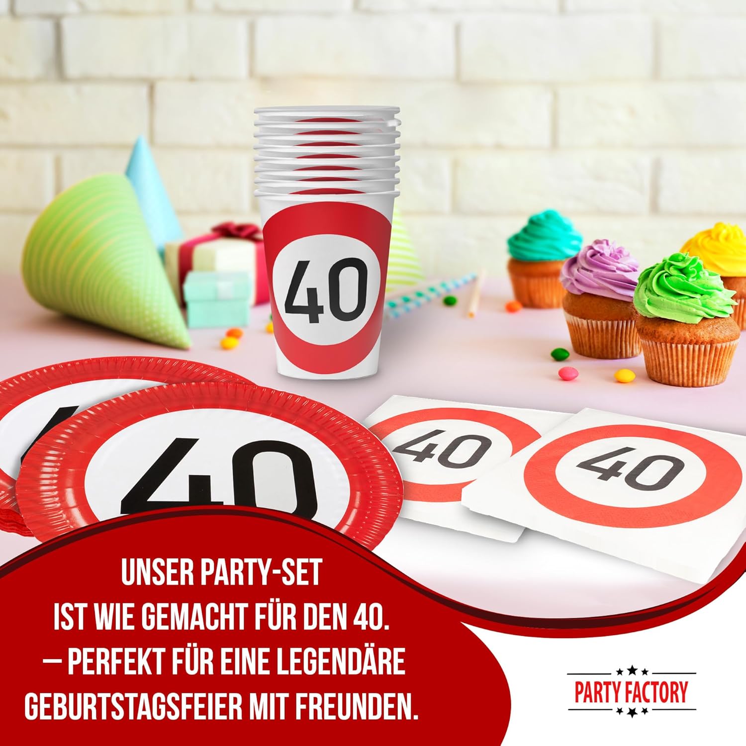 Happy Birthday 40 36-teiliges Party-Set mit 8 Papptellern, 8 Pappbechern und 20 Servietten 2