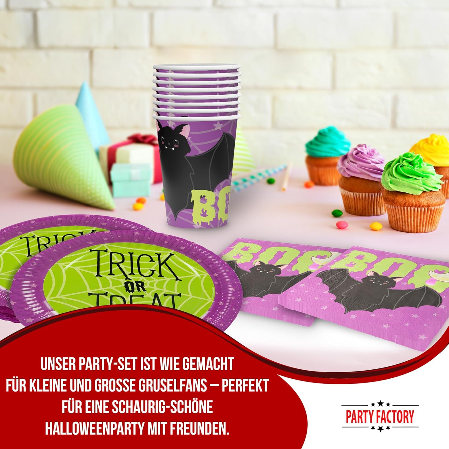 Halloween Skelett 36-teiliges Party-Set mit Tellern Bechern Servietten Party 2