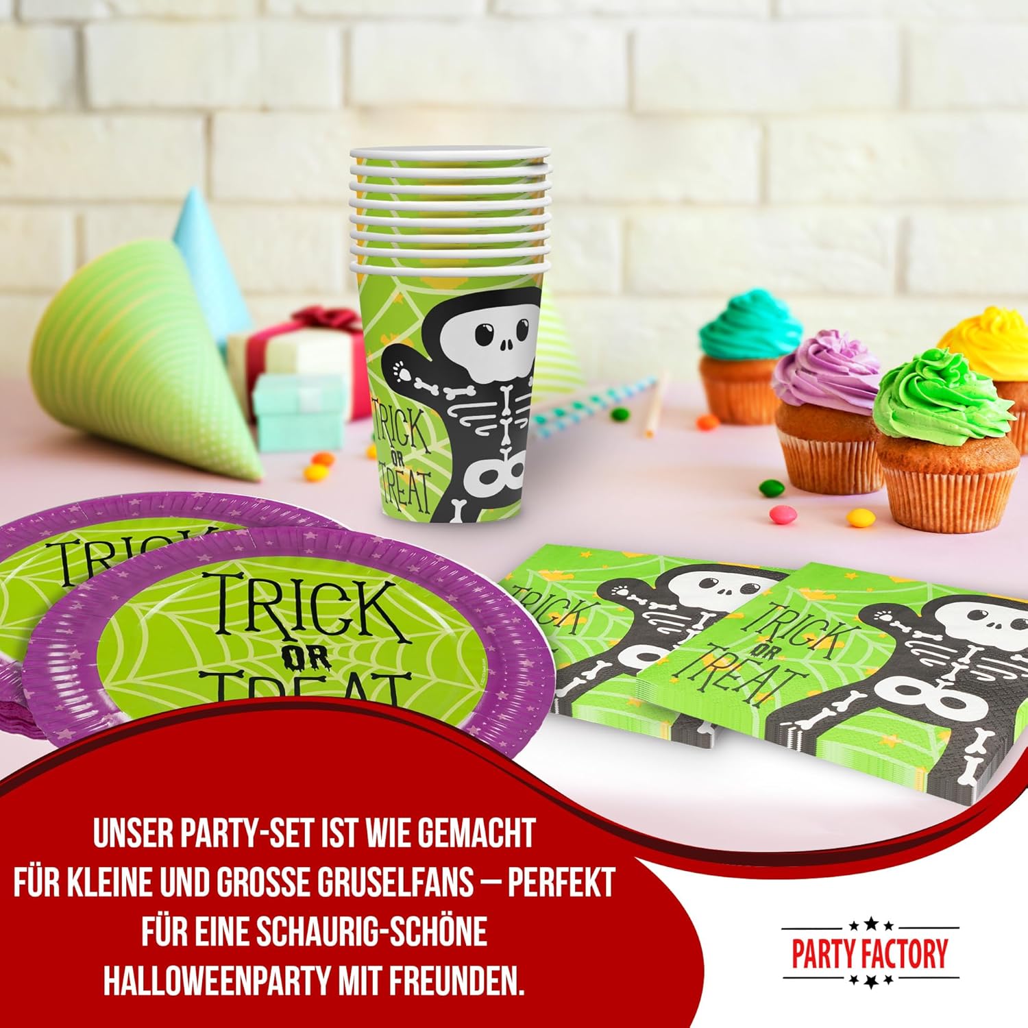 Halloween Skelett 36-teiliges Party-Set mit Tellern Bechern Servietten Deko 2