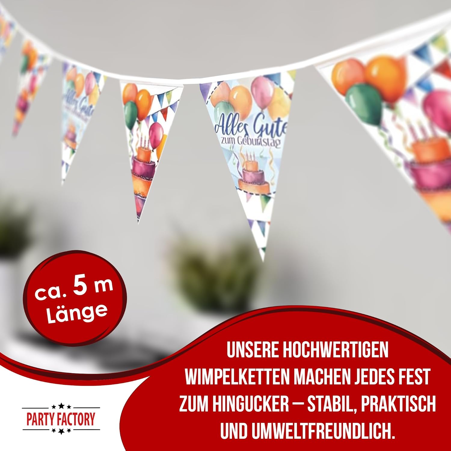 Happy Birthday Wimpelkette 4–5 m – bunte Watercolor Deko für den Geburtstag 2