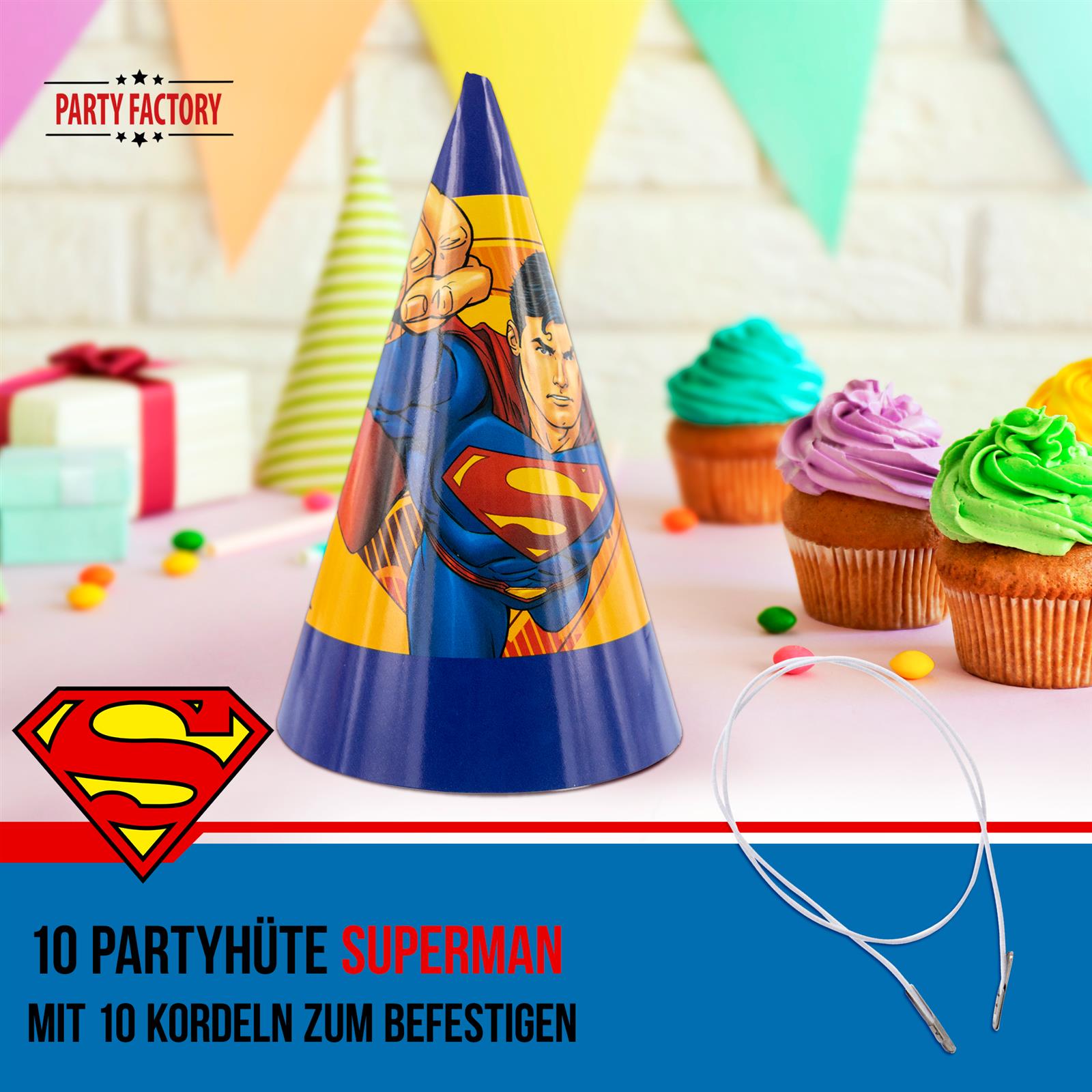 Superman Partyhüte 10 Stück 2