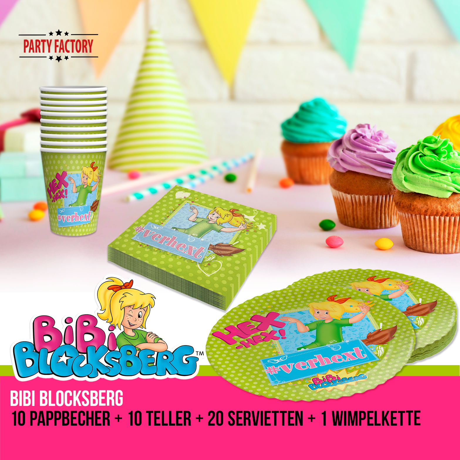 Bibi Blocksberg Partyset 41-teilig – Becher, Teller, Servietten & Wimpel 2