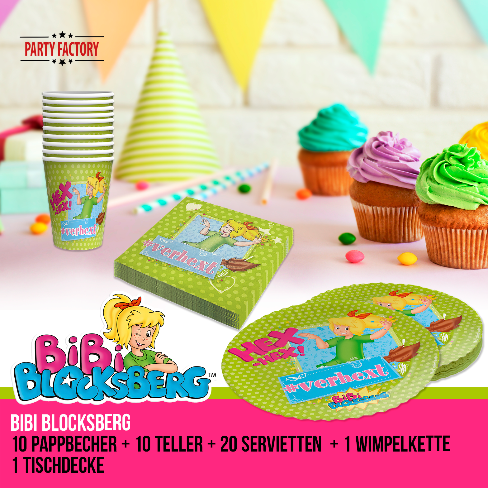 Bibi Blocksberg Partyset 42-tlg – Teller, Becher, Servietten, Tischdecke, Deko 2