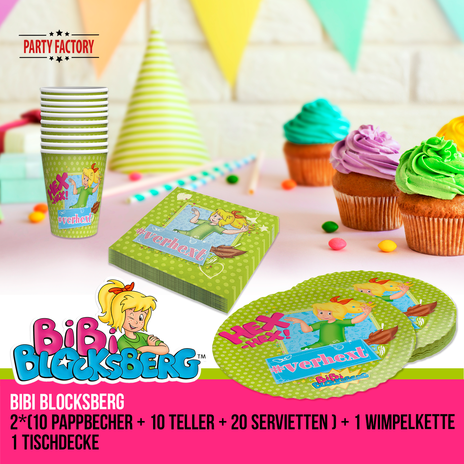 Bibi Blocksberg Partyset 82-tlg – Doppelpack Geschirr, Wimpel & Tischdecke 2