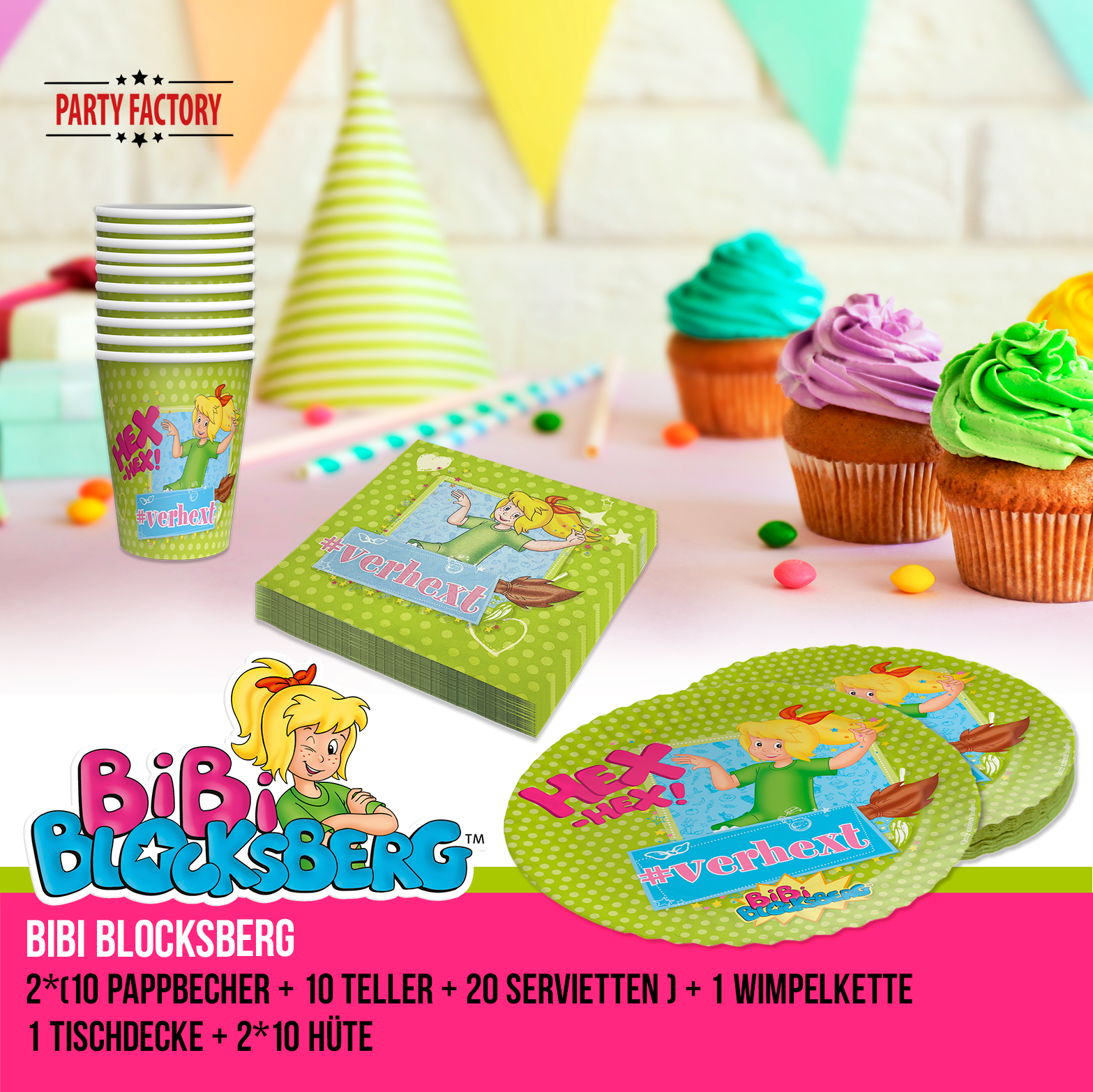 Bibi Blocksberg Partyset 102-tlg – Doppelpack Geschirr, Servietten, Partyhüte & Deko 2
