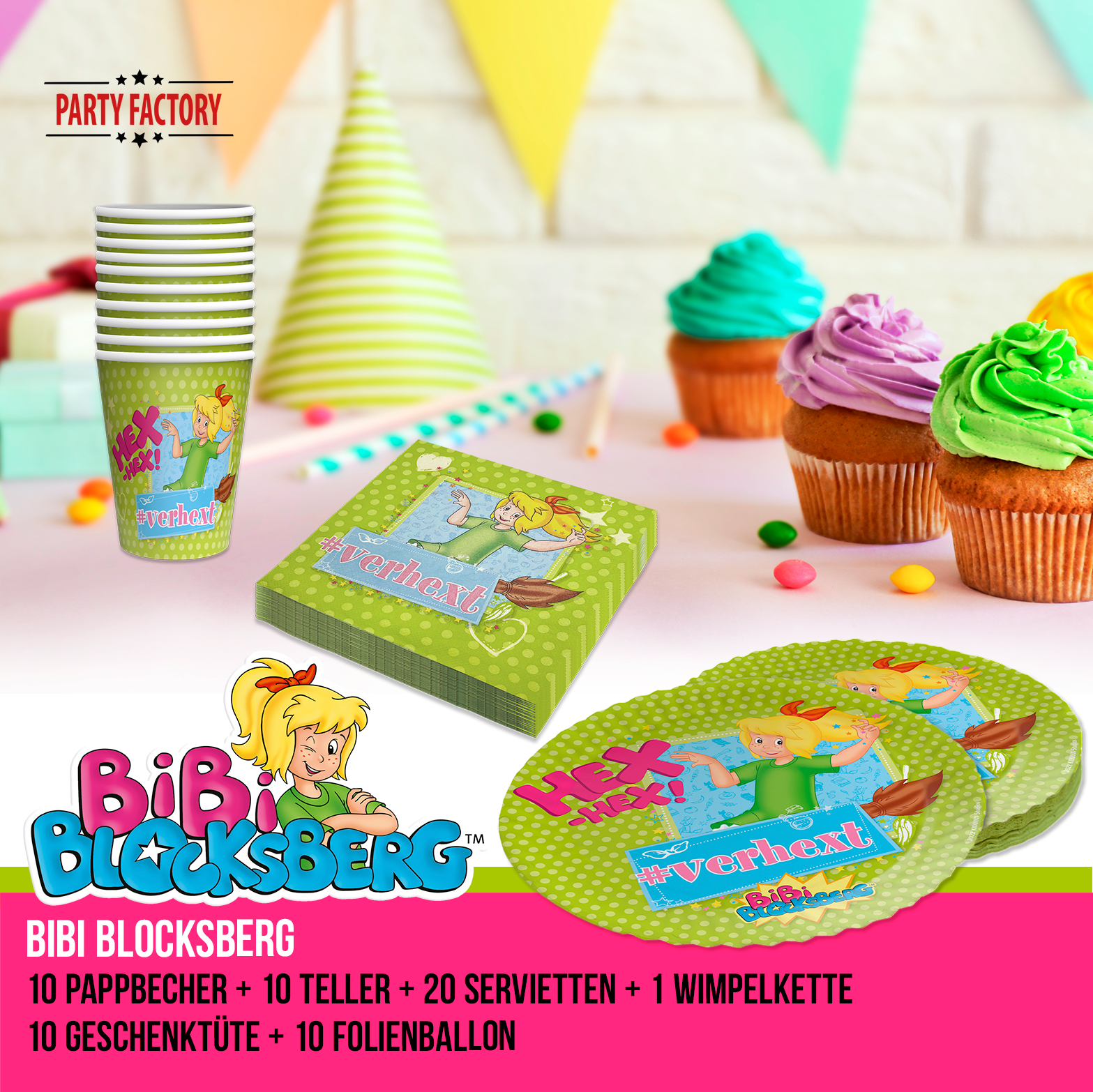 Bibi Blocksberg Partyset 55-tlg – Geschirr, Servietten, Wimpel, Folienballons & Tüten 3