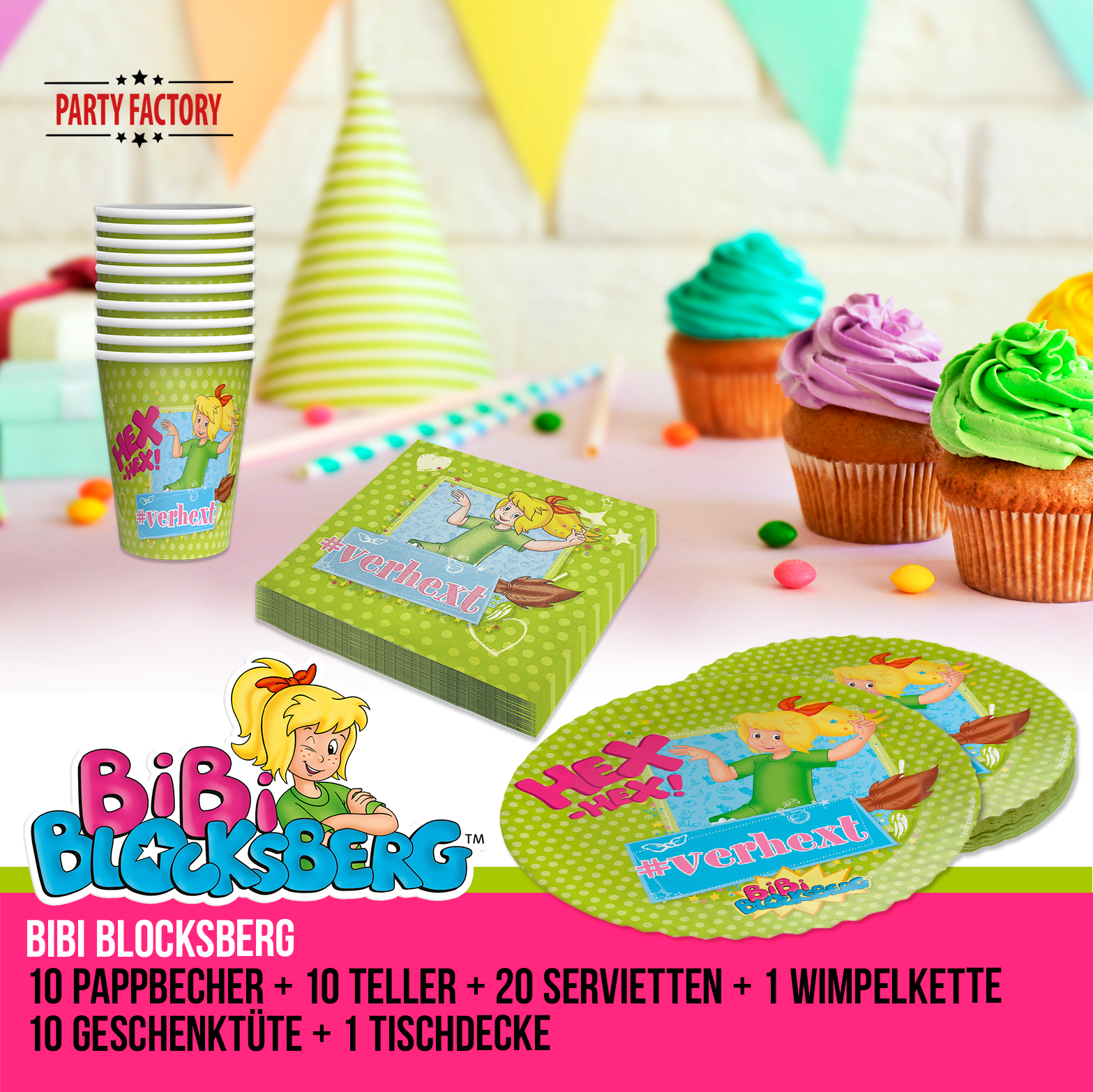 Bibi Blocksberg Partyset 52-tlg – Teller, Becher, Servietten, Tüten & Deko 2