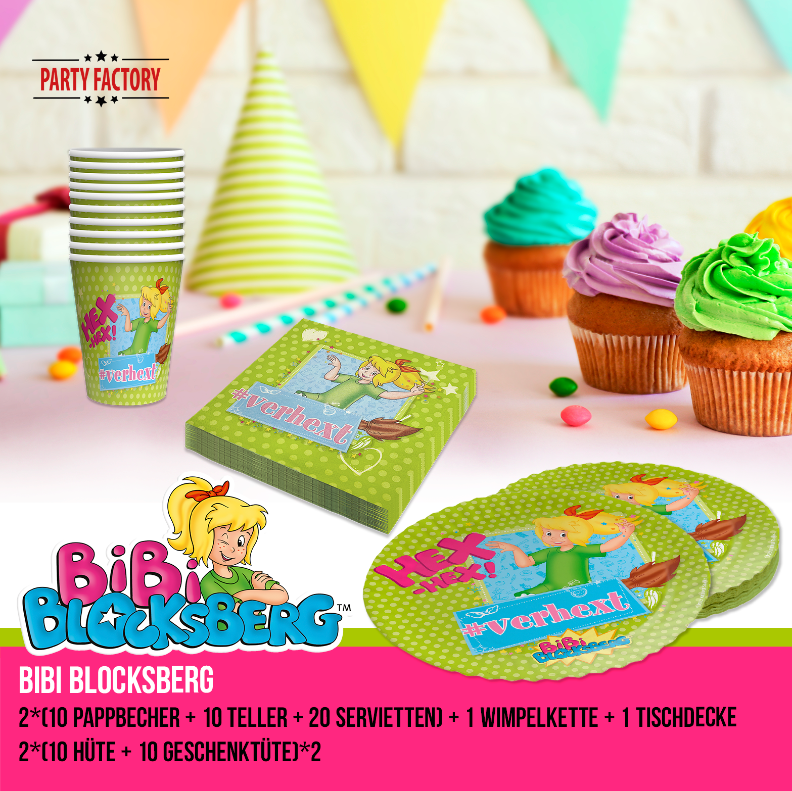 Bibi Blocksberg Partyset 122-tlg – Geschirr, Servietten, Deko, Hüte & Tüten 2