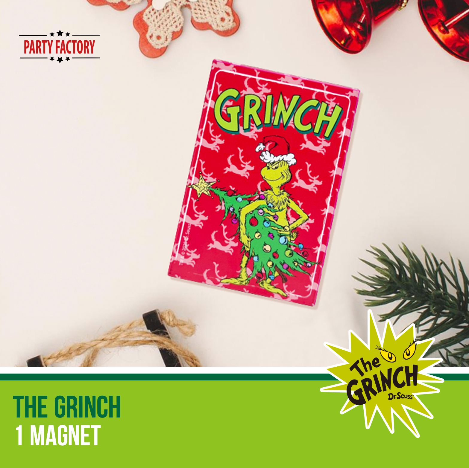The Grinch Magnet Set 2-teilig rot – Magnete für Kühlschrank & Tafel 2