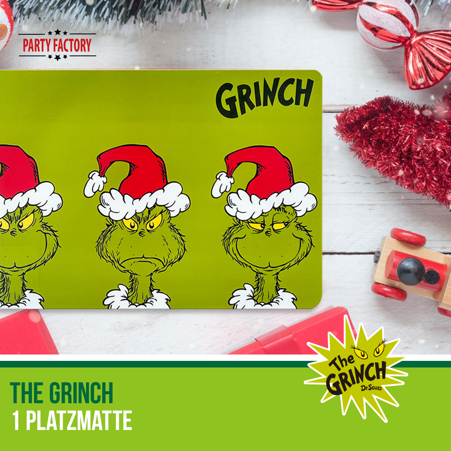 The Grinch Platzmatte Plastik 44x28,5 cm grün – Weihnachtsdeko für Esstisch